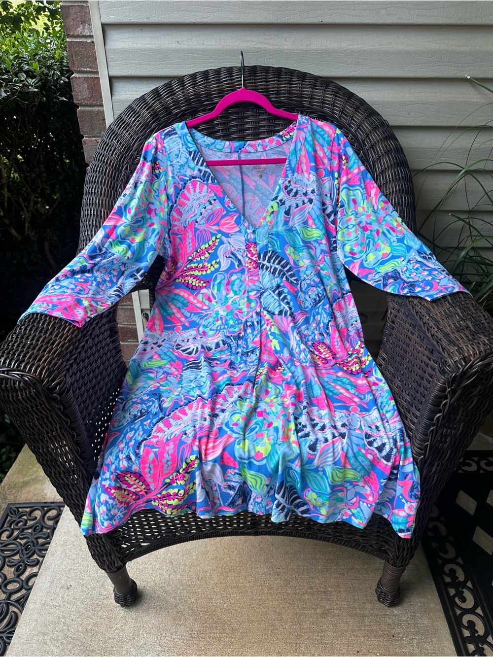 Lilly Pulitzer Long Sleeve Amina Dress Fantasy Garden L